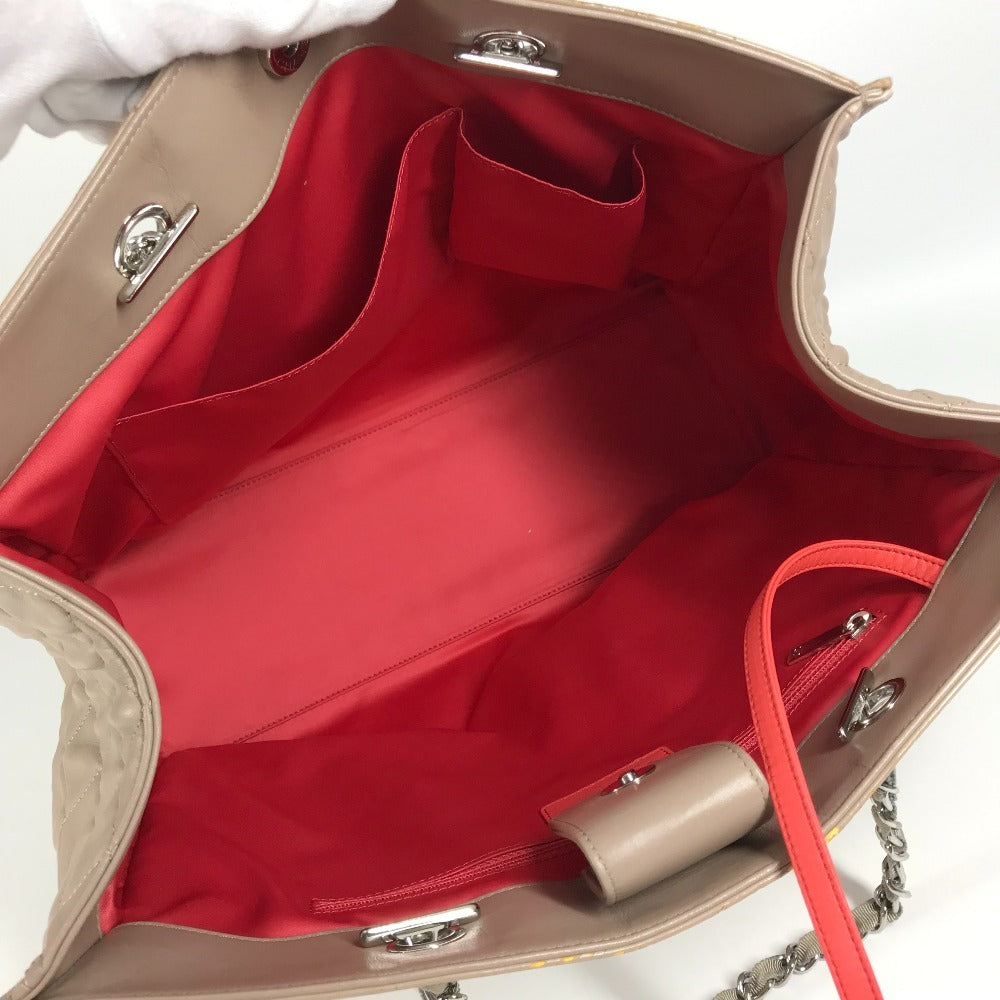 CHANEL リップスティック CC ココマーク ロゴ カバン Wチェーンショルダーバッグ 肩掛け トートバッグ ショルダーバッグ エナメル レディース ベージュ