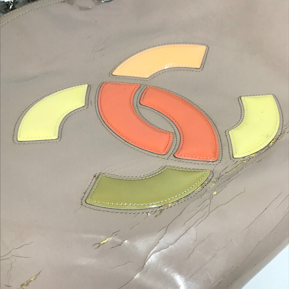 CHANEL リップスティック CC ココマーク ロゴ カバン Wチェーンショルダーバッグ 肩掛け トートバッグ ショルダーバッグ エナメル レディース ベージュ