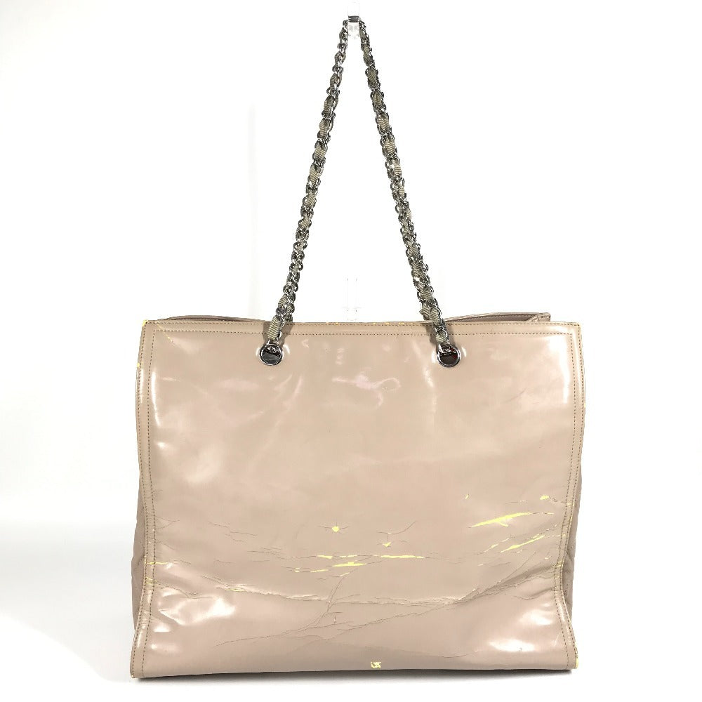 CHANEL リップスティック CC ココマーク ロゴ カバン Wチェーンショルダーバッグ 肩掛け トートバッグ ショルダーバッグ エナメル レディース ベージュ