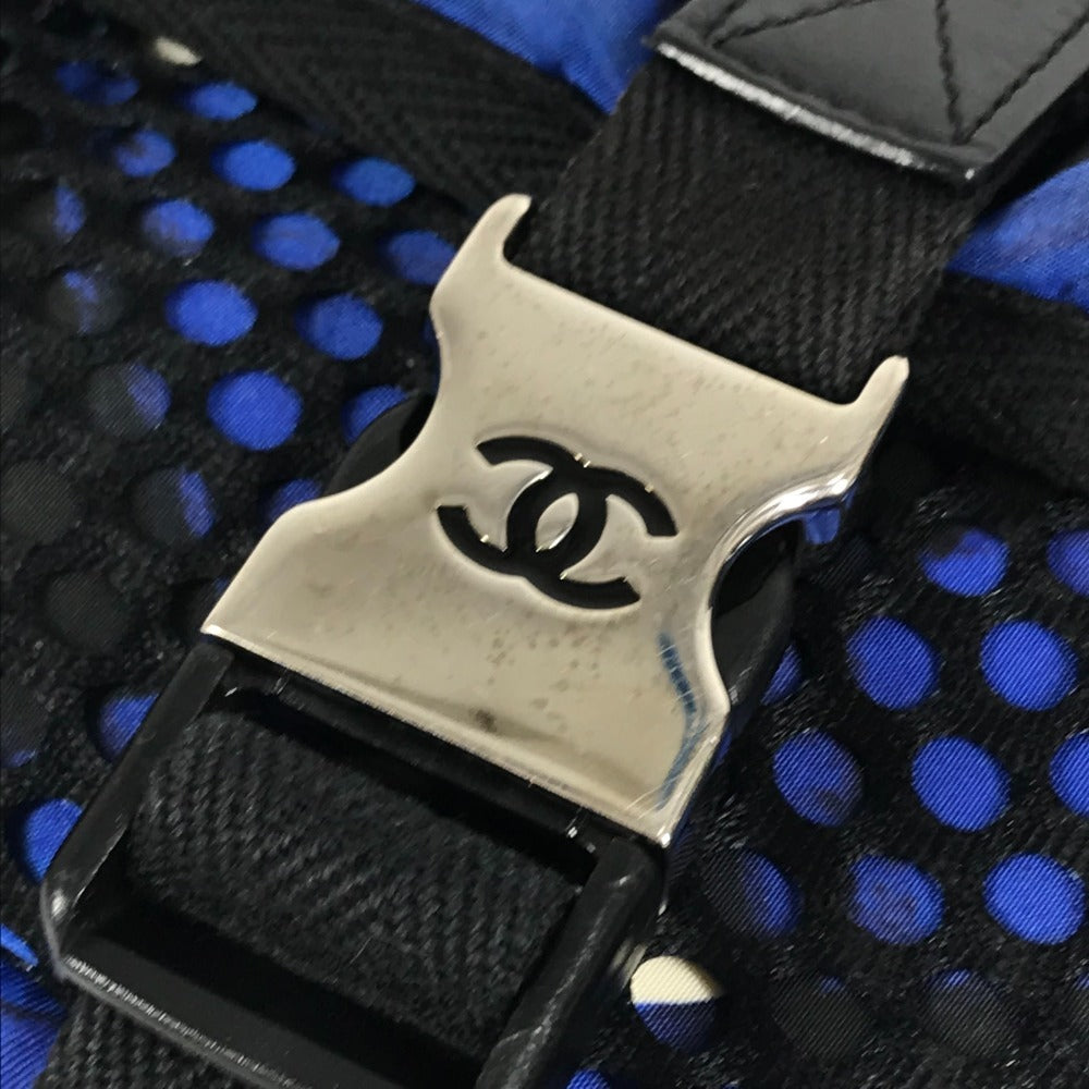 CHANEL エアライン チャーム付き CC ココマーク ロゴ 斜め掛け フラップ カバン メッセンジャーバッグ メッシュ ショルダーバッグ レザー/ナイロン ユニセックス ブルー
