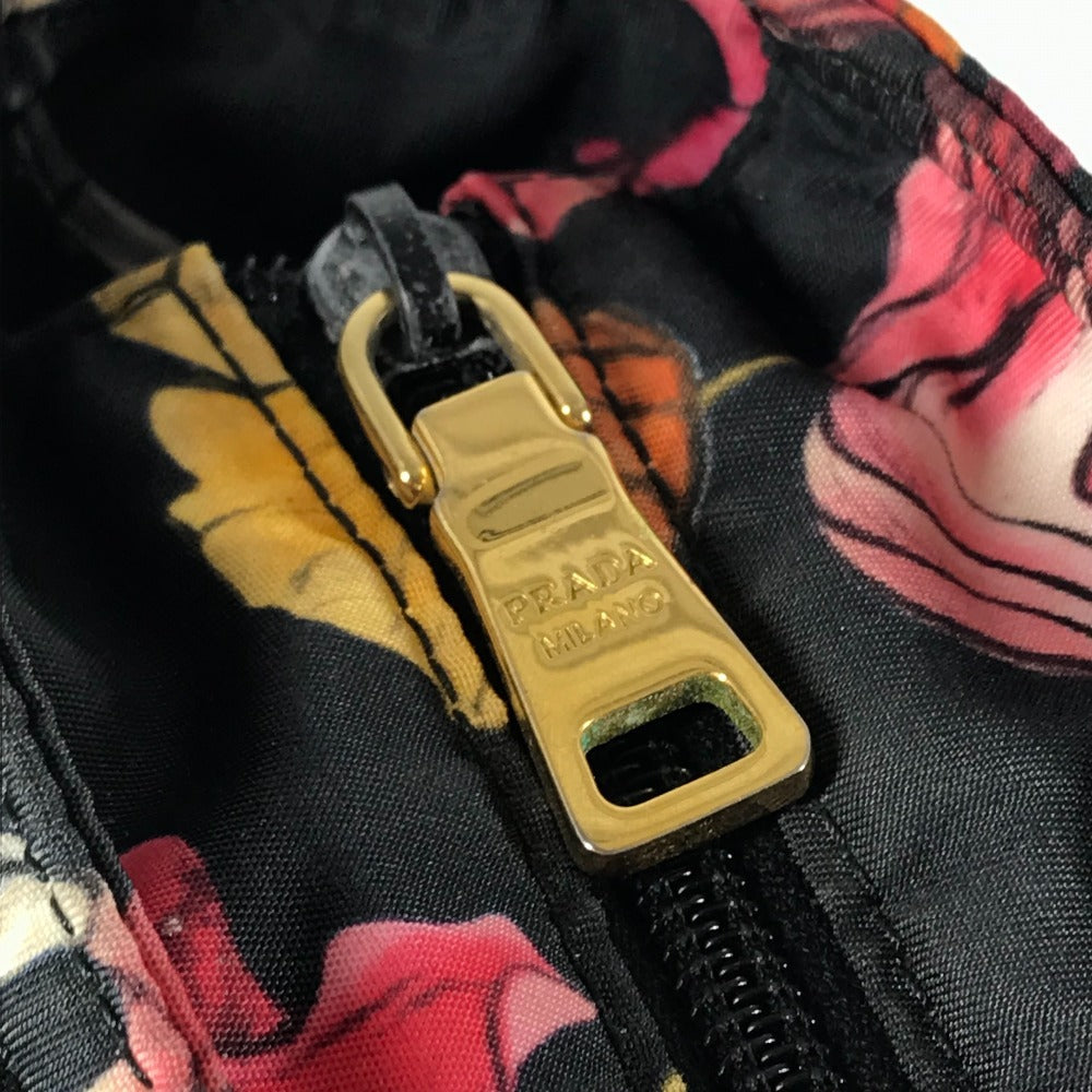PRADA 花柄 フラワー トライアングルロゴ 三角ロゴ プレート カバン ハンドバッグ 肩掛け 2WAYバッグ ショルダーバッグ トートバッグ レザー/ナイロン レディース ブラック