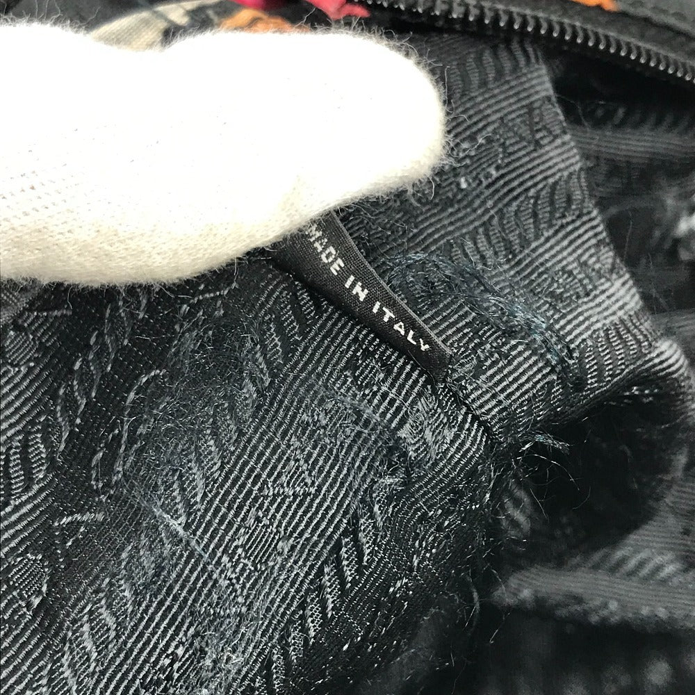 PRADA 花柄 フラワー トライアングルロゴ 三角ロゴ プレート カバン ハンドバッグ 肩掛け 2WAYバッグ ショルダーバッグ トートバッグ レザー/ナイロン レディース ブラック