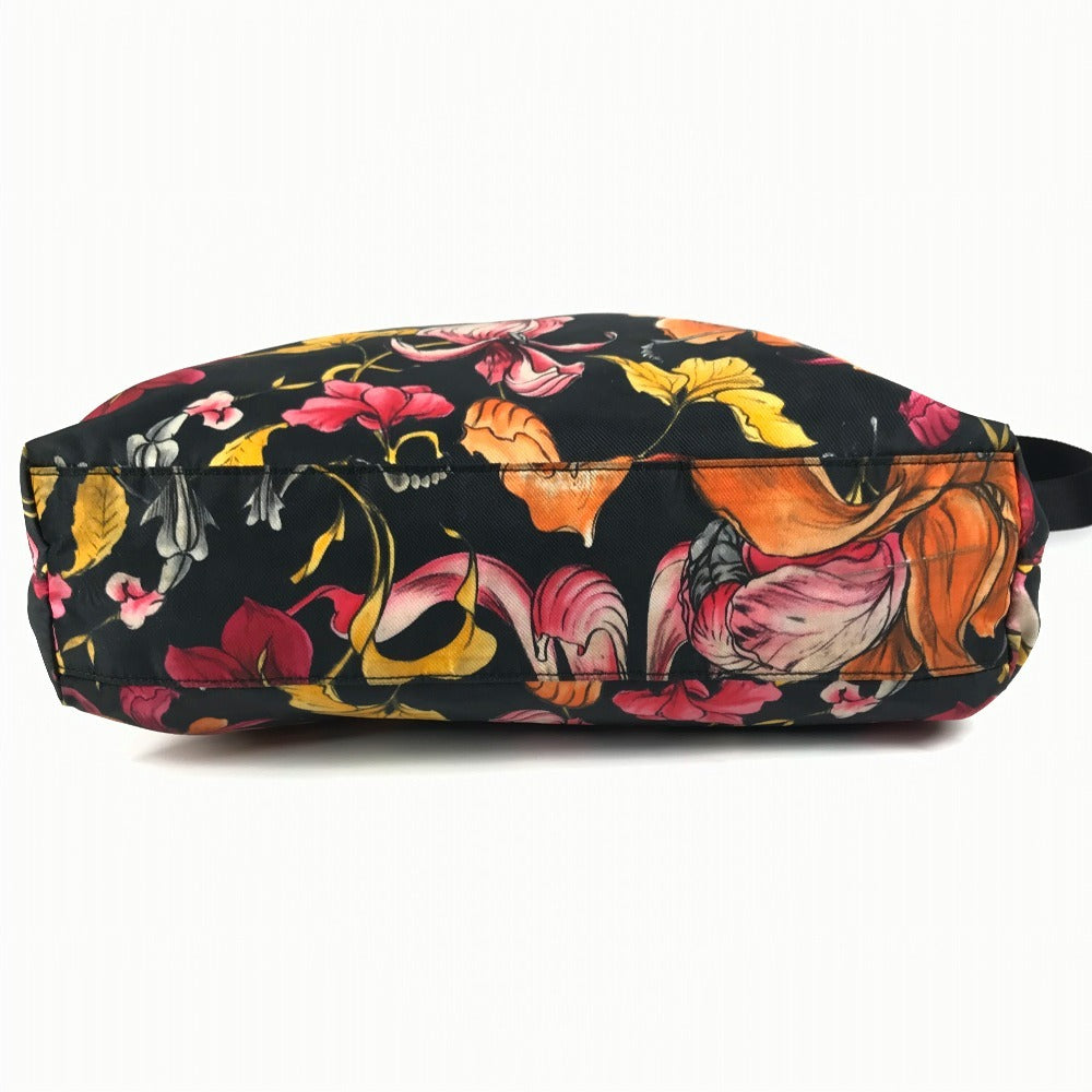 PRADA 花柄 フラワー トライアングルロゴ 三角ロゴ プレート カバン ハンドバッグ 肩掛け 2WAYバッグ ショルダーバッグ トートバッグ レザー/ナイロン レディース ブラック