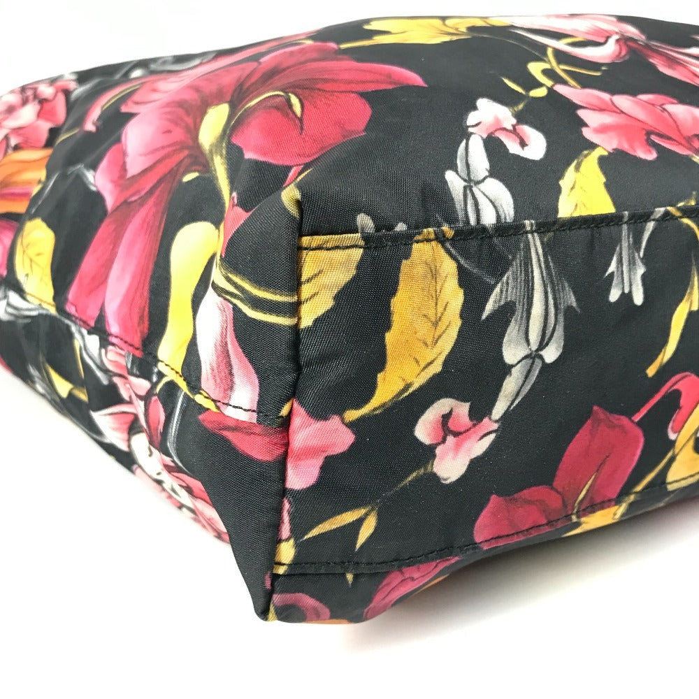 PRADA 花柄 フラワー トライアングルロゴ 三角ロゴ プレート カバン ハンドバッグ 肩掛け 2WAYバッグ ショルダーバッグ トートバッグ レザー/ナイロン レディース ブラック