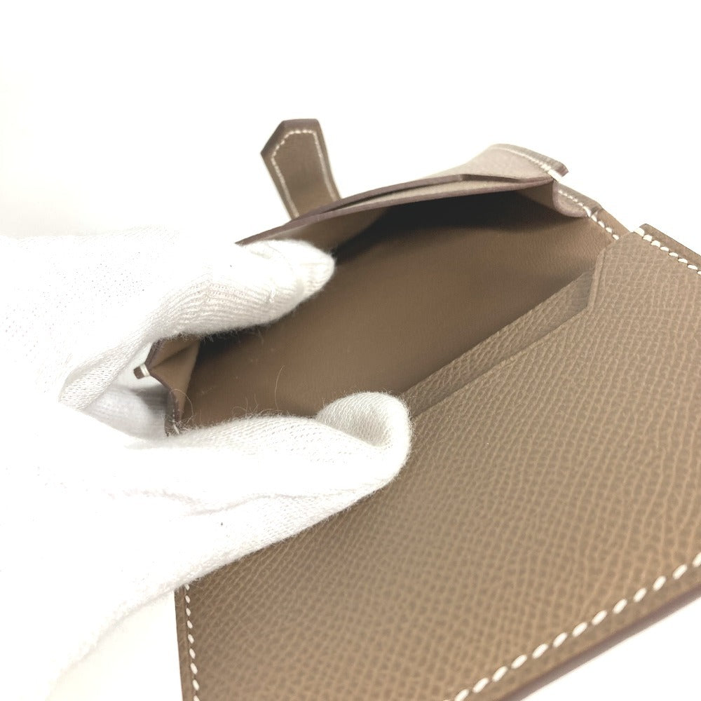 HERMES ベアン Hロゴ 名刺入れ パスケース 2つ折り カードケース レザー ユニセックス エトゥープ ベージュ系