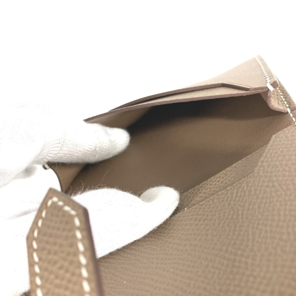 HERMES ベアン Hロゴ 名刺入れ パスケース 2つ折り カードケース レザー ユニセックス エトゥープ ベージュ系