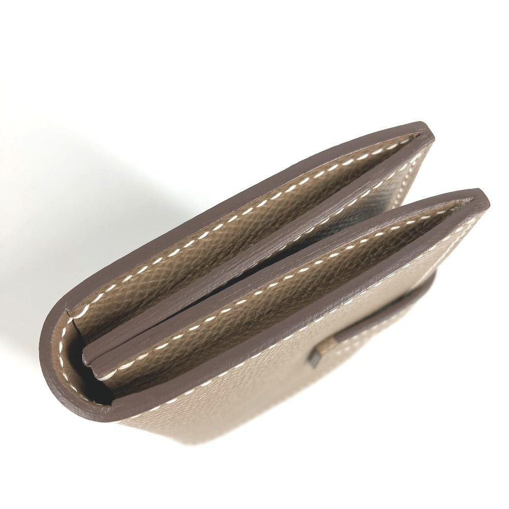 HERMES ベアン Hロゴ 名刺入れ パスケース 2つ折り カードケース レザー ユニセックス エトゥープ ベージュ系