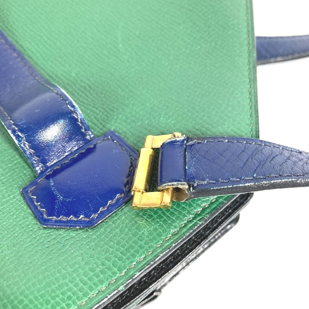 HERMES ヴィンテージ バンドネオン 2WAYバッグ ハンドバッグ クラッチバッグ 斜め掛け ポシェット バイカラー ショルダーバッグ レザー ユニセックス グリーン×ブルー