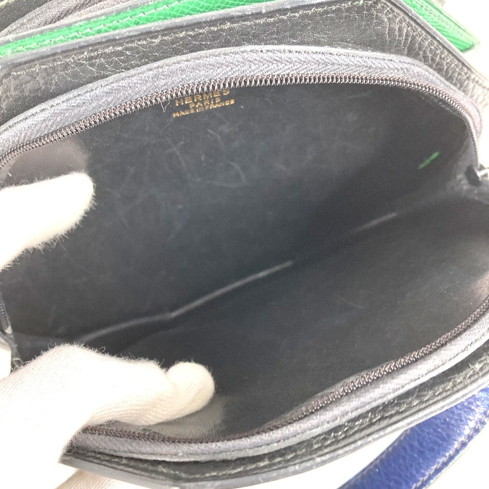 HERMES ヴィンテージ バンドネオン 2WAYバッグ ハンドバッグ クラッチバッグ 斜め掛け ポシェット バイカラー ショルダーバッグ レザー ユニセックス グリーン×ブルー