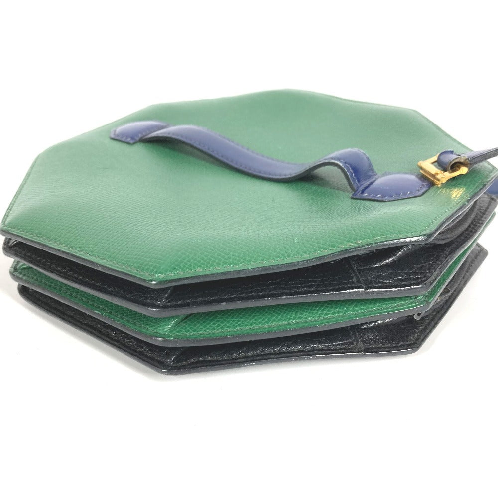HERMES ヴィンテージ バンドネオン 2WAYバッグ ハンドバッグ クラッチバッグ 斜め掛け ポシェット バイカラー ショルダーバッグ レザー ユニセックス グリーン×ブルー
