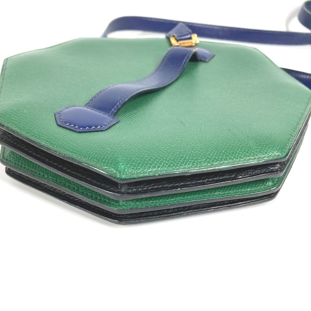 HERMES ヴィンテージ バンドネオン 2WAYバッグ ハンドバッグ クラッチバッグ 斜め掛け ポシェット バイカラー ショルダーバッグ レザー ユニセックス グリーン×ブルー