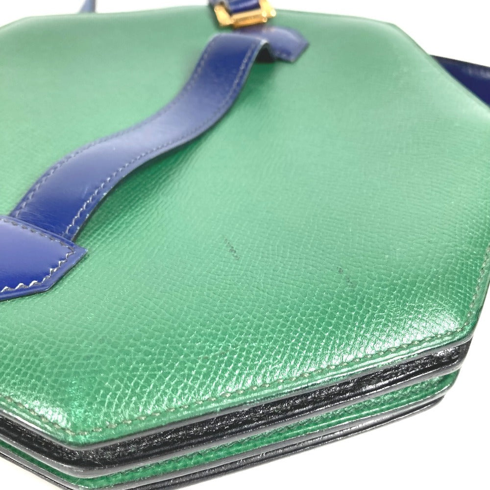 HERMES ヴィンテージ バンドネオン 2WAYバッグ ハンドバッグ クラッチバッグ 斜め掛け ポシェット バイカラー ショルダーバッグ レザー ユニセックス グリーン×ブルー