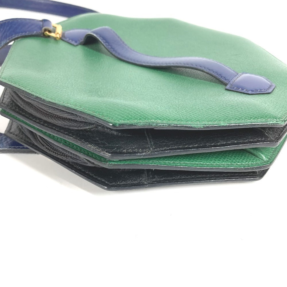 HERMES ヴィンテージ バンドネオン 2WAYバッグ ハンドバッグ クラッチバッグ 斜め掛け ポシェット バイカラー ショルダーバッグ レザー ユニセックス グリーン×ブルー