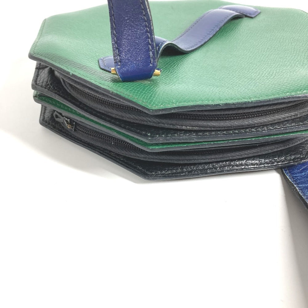 HERMES ヴィンテージ バンドネオン 2WAYバッグ ハンドバッグ クラッチバッグ 斜め掛け ポシェット バイカラー ショルダーバッグ レザー ユニセックス グリーン×ブルー
