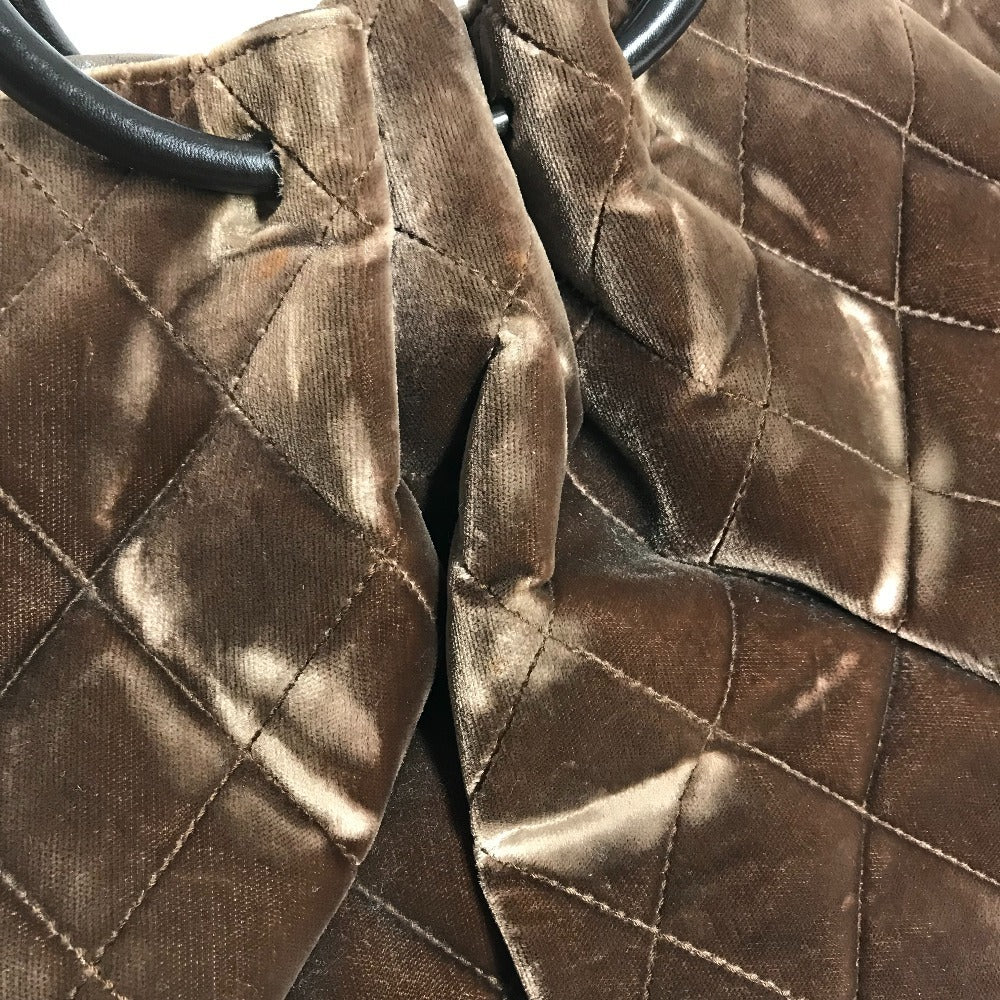 CHANEL ラウンドハンドル CC ココマーク ロゴ キルティング マトラッセ カバン ハンドバッグ ベロア レディース ブラウン