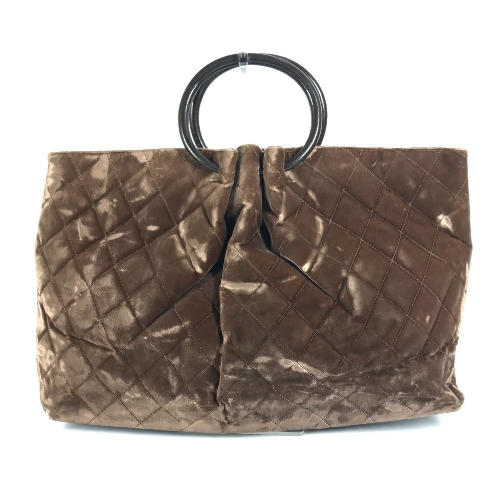 CHANEL ラウンドハンドル CC ココマーク ロゴ キルティング マトラッセ カバン ハンドバッグ ベロア レディース ブラウン