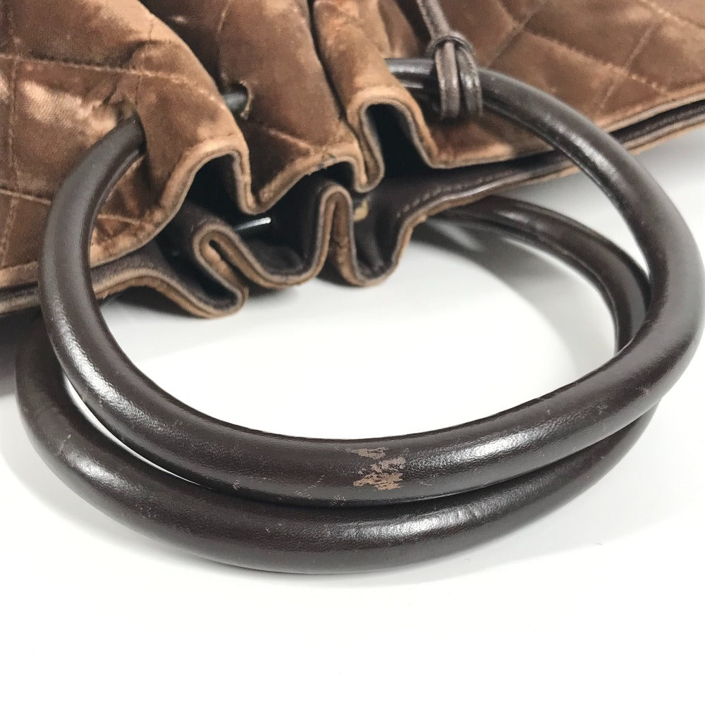 CHANEL ラウンドハンドル CC ココマーク ロゴ キルティング マトラッセ カバン ハンドバッグ ベロア レディース ブラウン