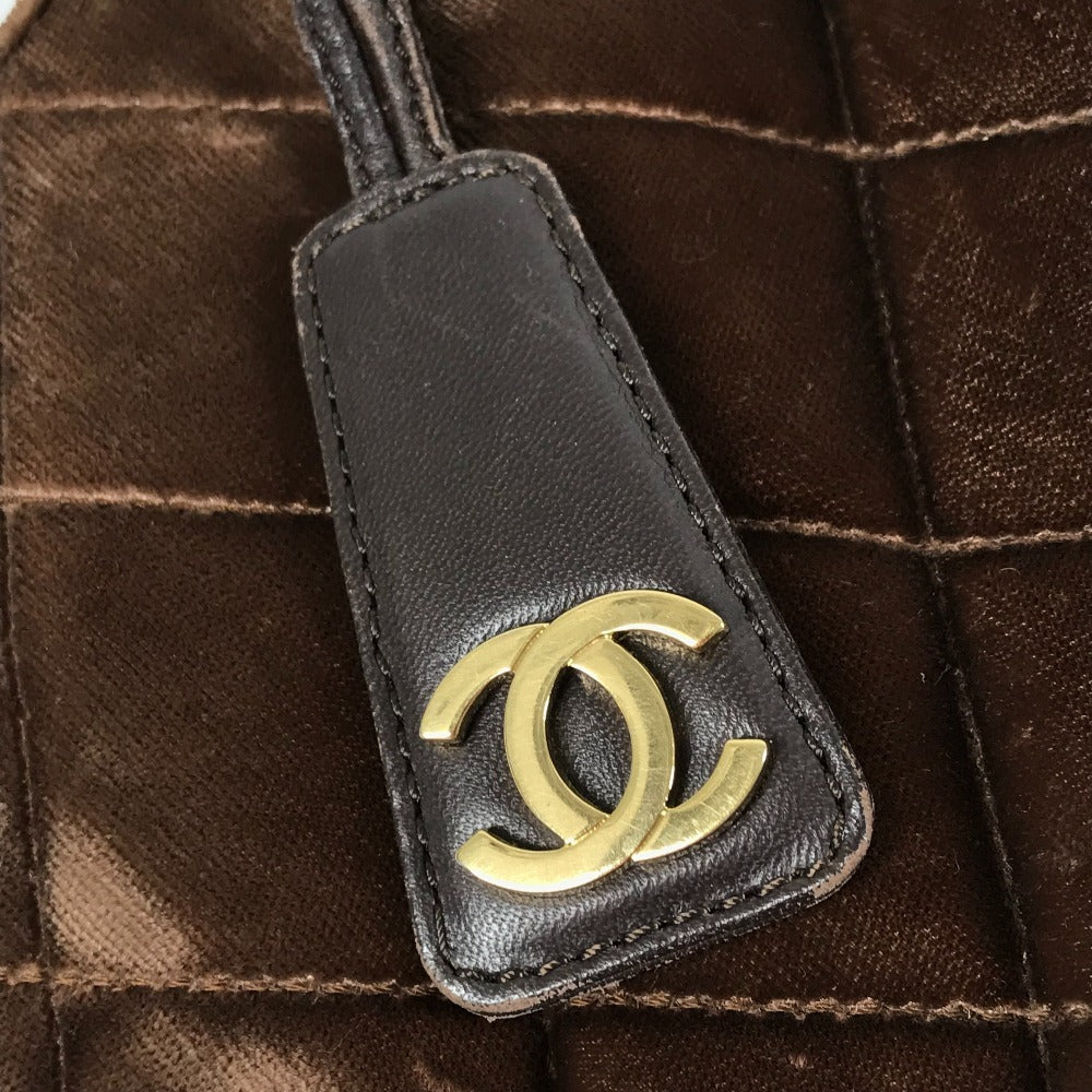 CHANEL ラウンドハンドル CC ココマーク ロゴ キルティング マトラッセ カバン ハンドバッグ ベロア レディース ブラウン