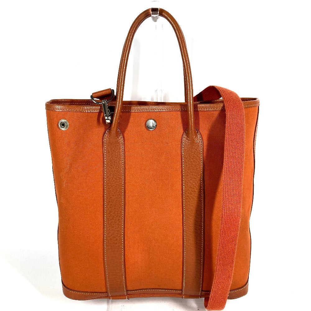 HERMES トートバッグ 縦型 ガーデンファイルPM ガーデンファイル PM カバン ハンドバック バック 2WAYバッグ ショルダーバッグ レザー/キャンバス レディース オレンジ