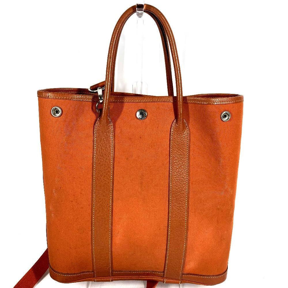 HERMES トートバッグ 縦型 ガーデンファイルPM ガーデンファイル PM カバン ハンドバック バック 2WAYバッグ ショルダーバッグ レザー/キャンバス レディース オレンジ