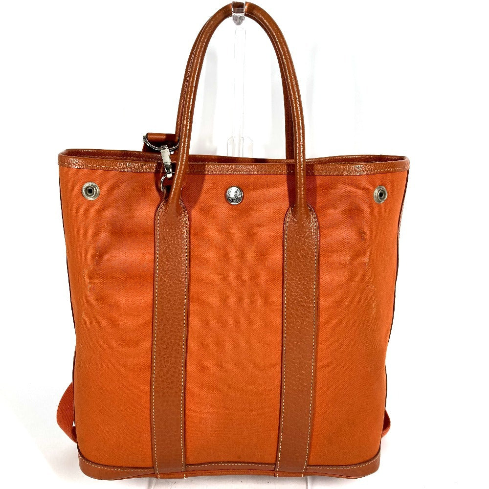 HERMES トートバッグ 縦型 ガーデンファイルPM ガーデンファイル PM カバン ハンドバック バック 2WAYバッグ ショルダーバッグ レザー/キャンバス レディース オレンジ