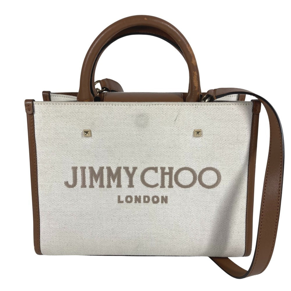 JIMMY CHOO Logo Avenue S Bag, 2-Way Handbag, Tote Bag, Shoulder Bag, Leather/Canvas, Unisex, Beige