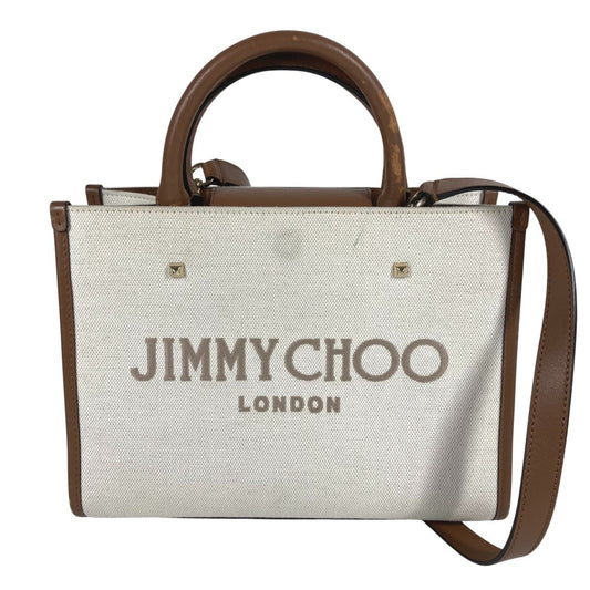 JIMMY CHOO Logo Avenue S Bag, 2-Way Handbag, Tote Bag, Shoulder Bag, Leather/Canvas, Unisex, Beige