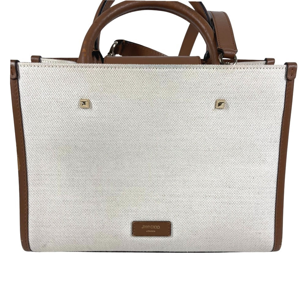 JIMMY CHOO Logo Avenue S Bag, 2-Way Handbag, Tote Bag, Shoulder Bag, Leather/Canvas, Unisex, Beige