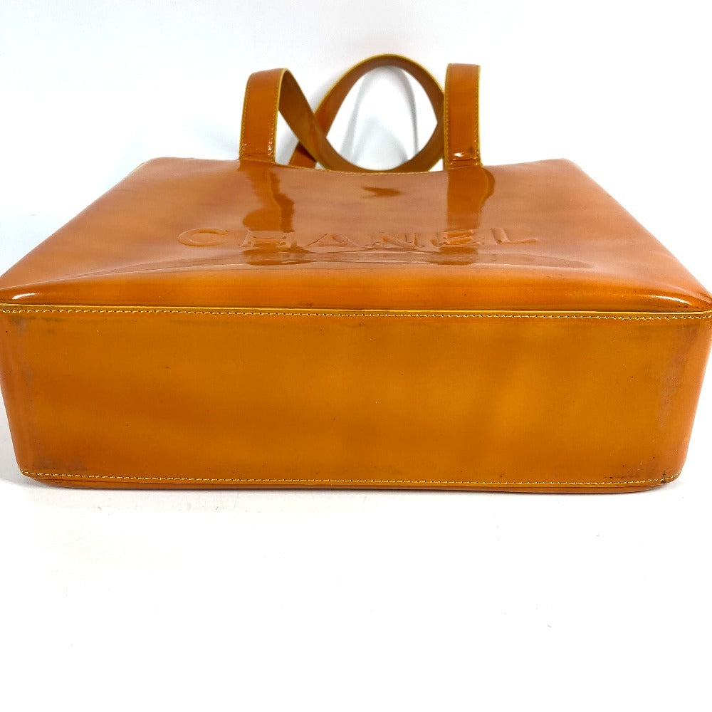 CHANEL logo tote bag, patent leather shoulder bag, women's, orange