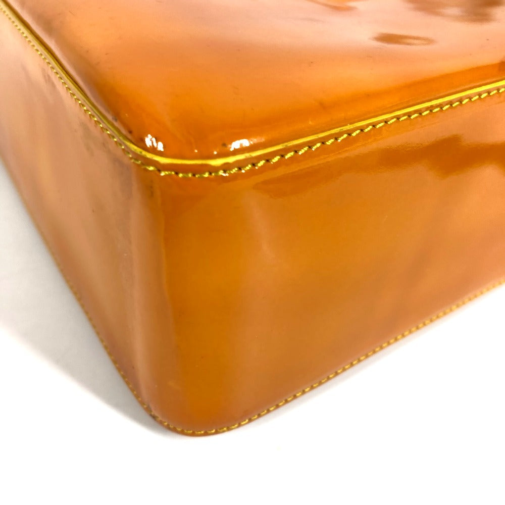 CHANEL logo tote bag, patent leather shoulder bag, women's, orange
