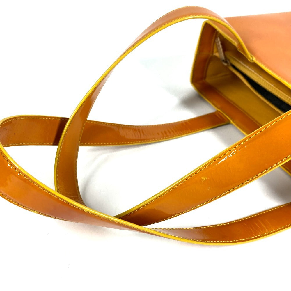 CHANEL logo tote bag, patent leather shoulder bag, women's, orange