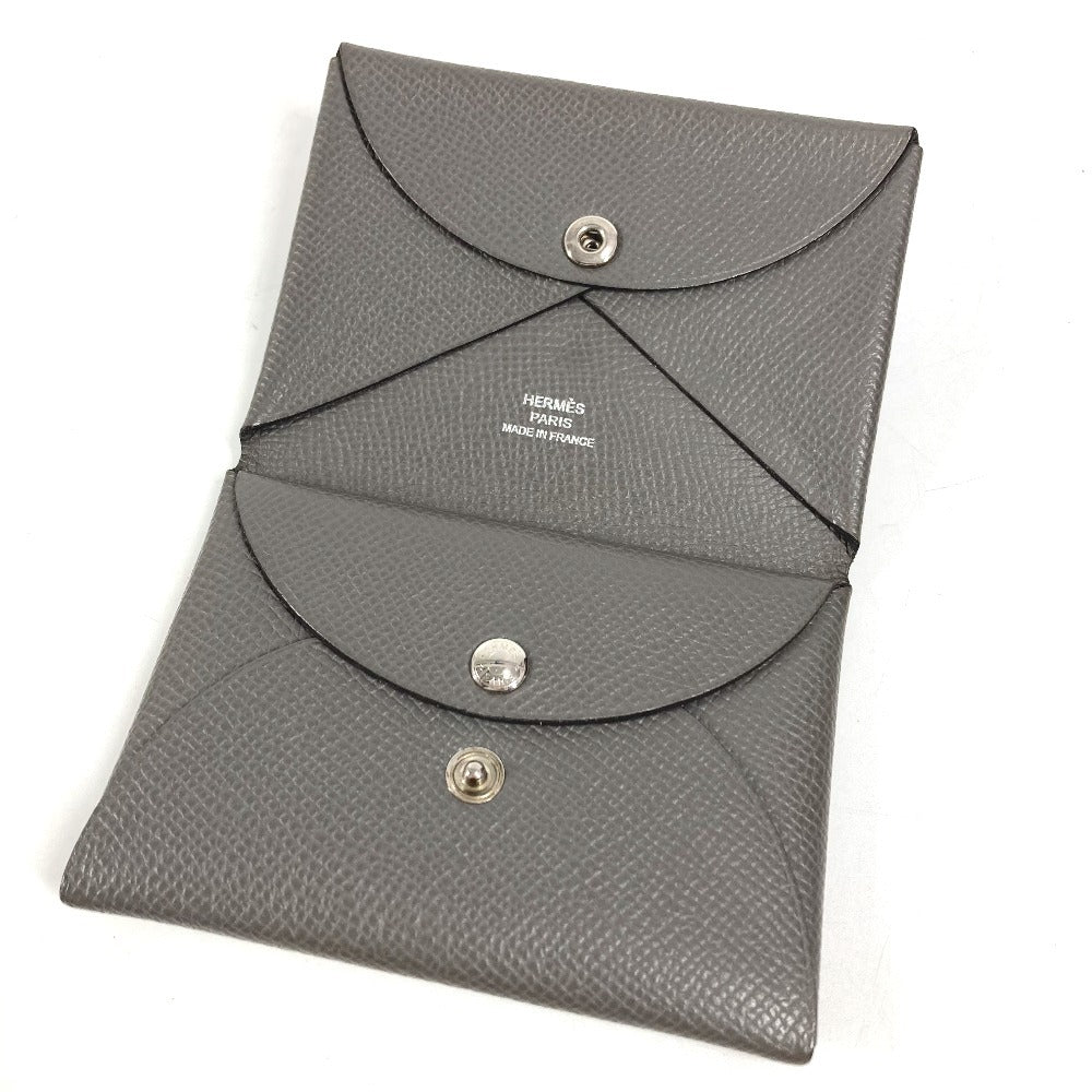 HERMES 名刺入れ パスケース カルヴィデュオ カルヴィ デュオ カードケース 小銭入れ コインケース 2つ折り財布 シェーブル ユニセックス エタン グレー