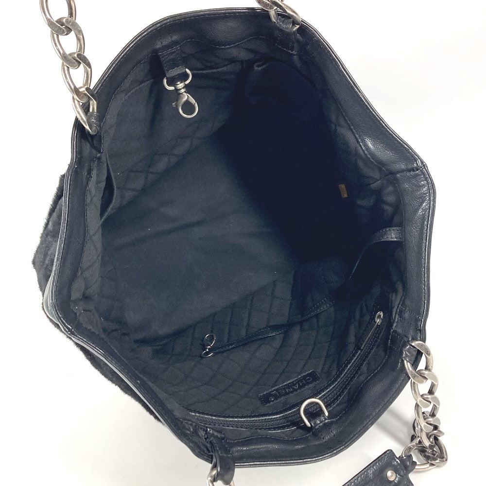 CHANEL CC Coco Mark Logo Tote Bag, Chain Bag, Shoulder Bag, Porcelain Leather, Women's, Black