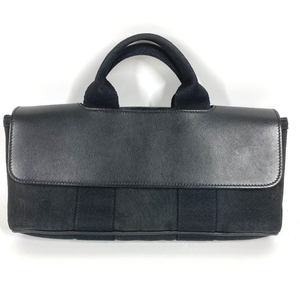 HERMES Valparaiso Long PM Tote Bag/Handbag in Canvas/Leather, Unisex, Black