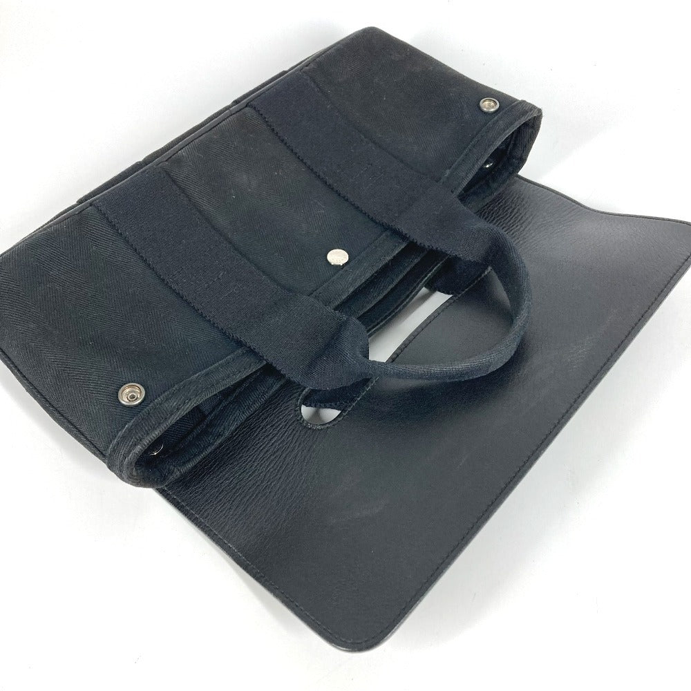 HERMES Valparaiso Long PM Tote Bag/Handbag in Canvas/Leather, Unisex, Black