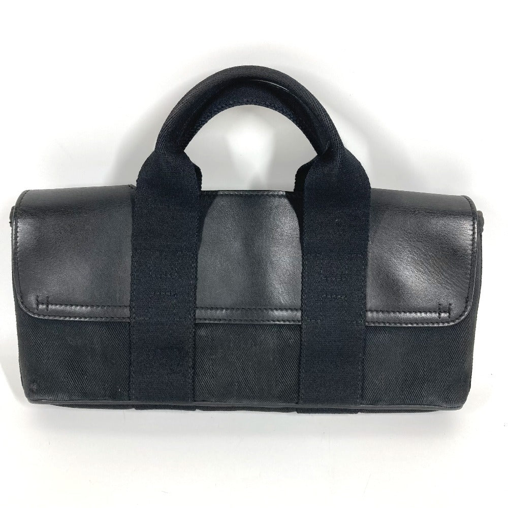 HERMES Valparaiso Long PM Tote Bag/Handbag in Canvas/Leather, Unisex, Black