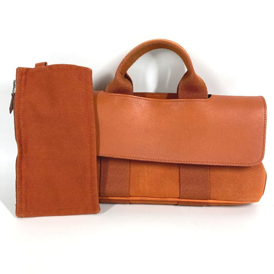 HERMES ヴァルパライソ ロング PM ポーチ付き カバン トートバッグ ハンドバッグ レザー/キャンバス ユニセックス オレンジ