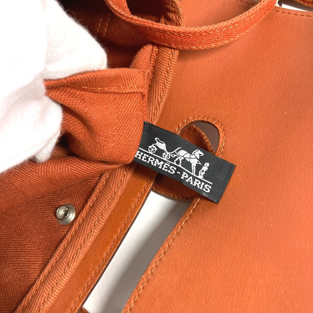 HERMES Valparaiso Long PM Tote Bag with Pouch, Leather/Canvas, Unisex, Orange