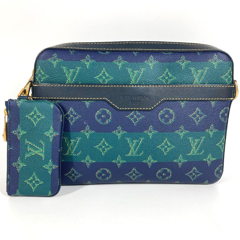 LOUIS VUITTON M26026 2025LV Fall Monogram Heritage Trio Messenger Bag (Large and Small Pouches Only) Pouch, Clutch Bag, Coin Case, Wallet, Second Bag, Unisex, Blue Stripe, Green