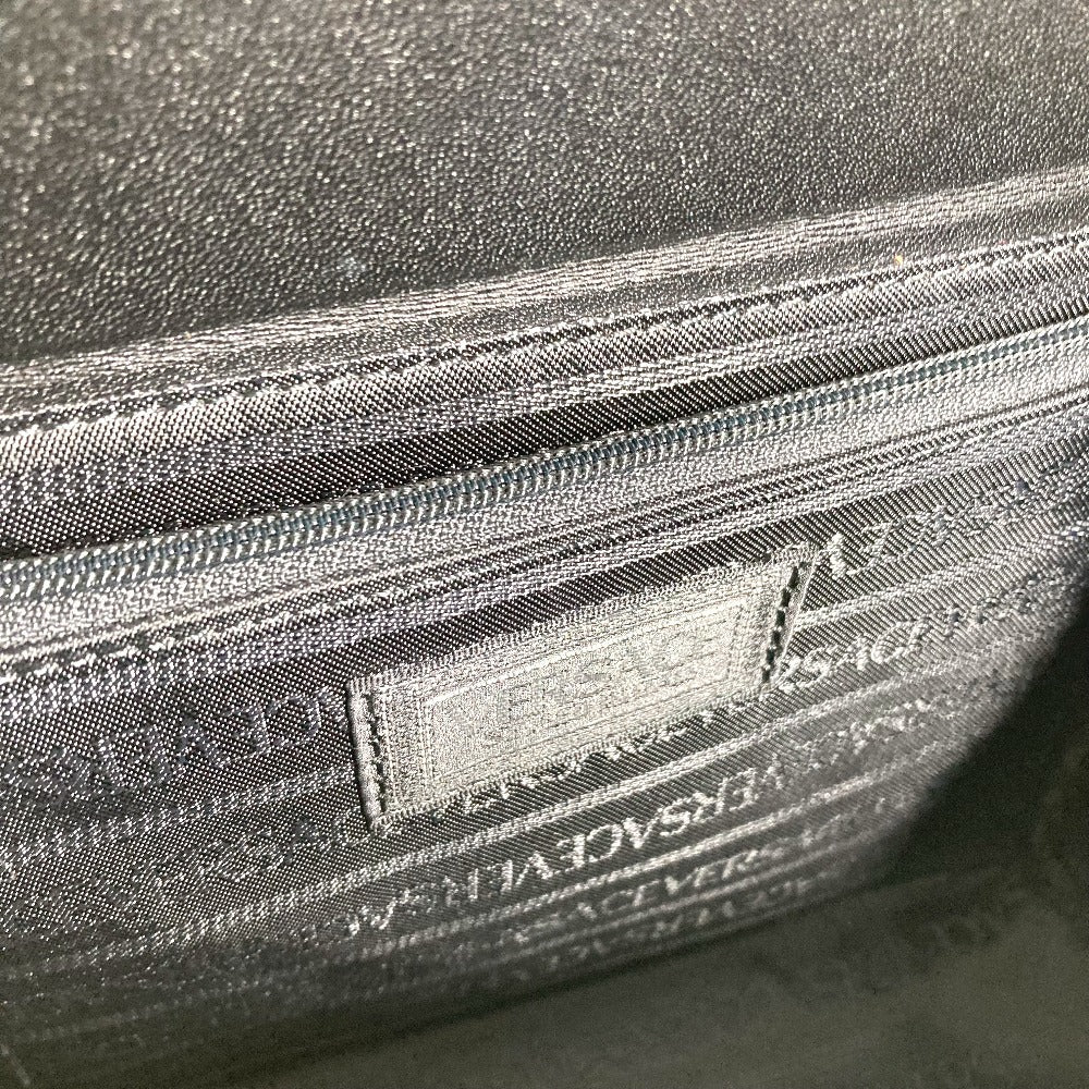 VERSACE Vintage Sunburst Logo Vanity Bag, Flap Vanity Handbag in Patent Leather, Unisex, Black