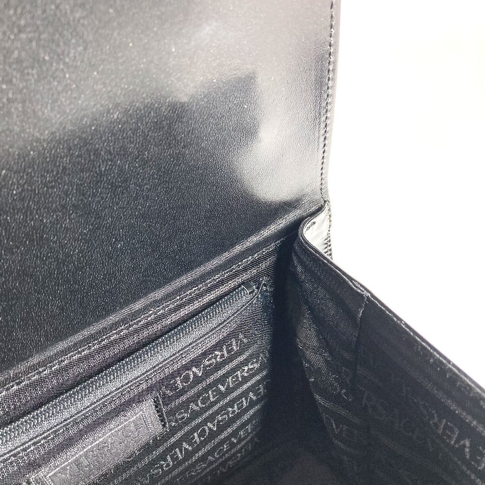 VERSACE Vintage Sunburst Logo Vanity Bag, Flap Vanity Handbag in Patent Leather, Unisex, Black