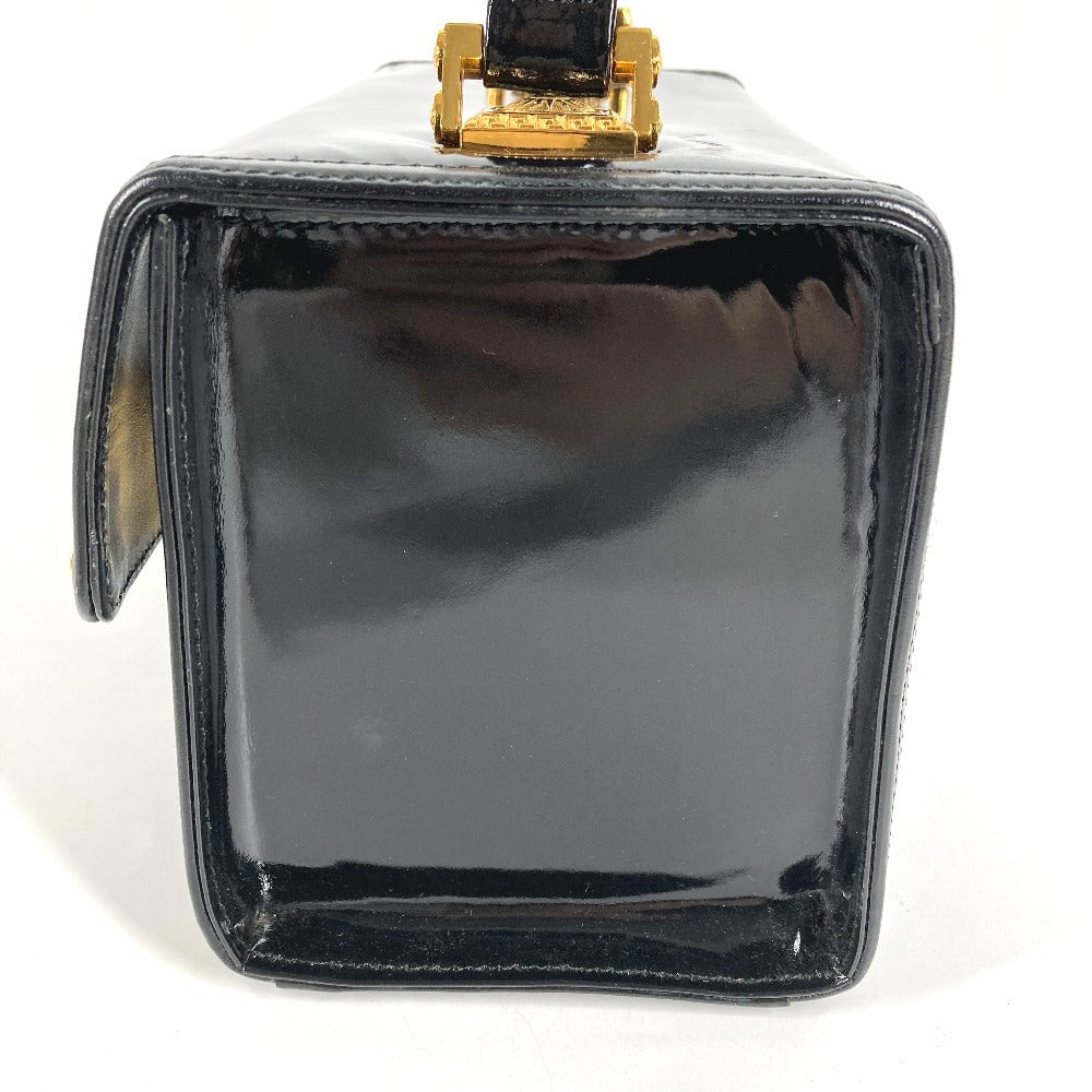 VERSACE Vintage Sunburst Logo Vanity Bag, Flap Vanity Handbag in Patent Leather, Unisex, Black