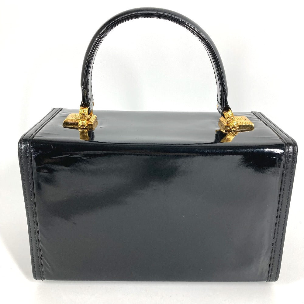 VERSACE Vintage Sunburst Logo Vanity Bag, Flap Vanity Handbag in Patent Leather, Unisex, Black