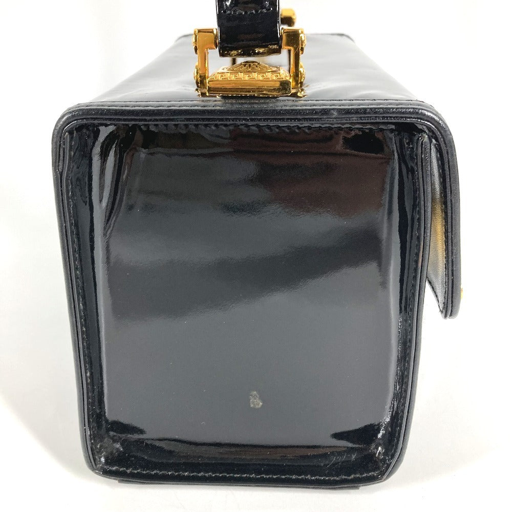 VERSACE Vintage Sunburst Logo Vanity Bag, Flap Vanity Handbag in Patent Leather, Unisex, Black