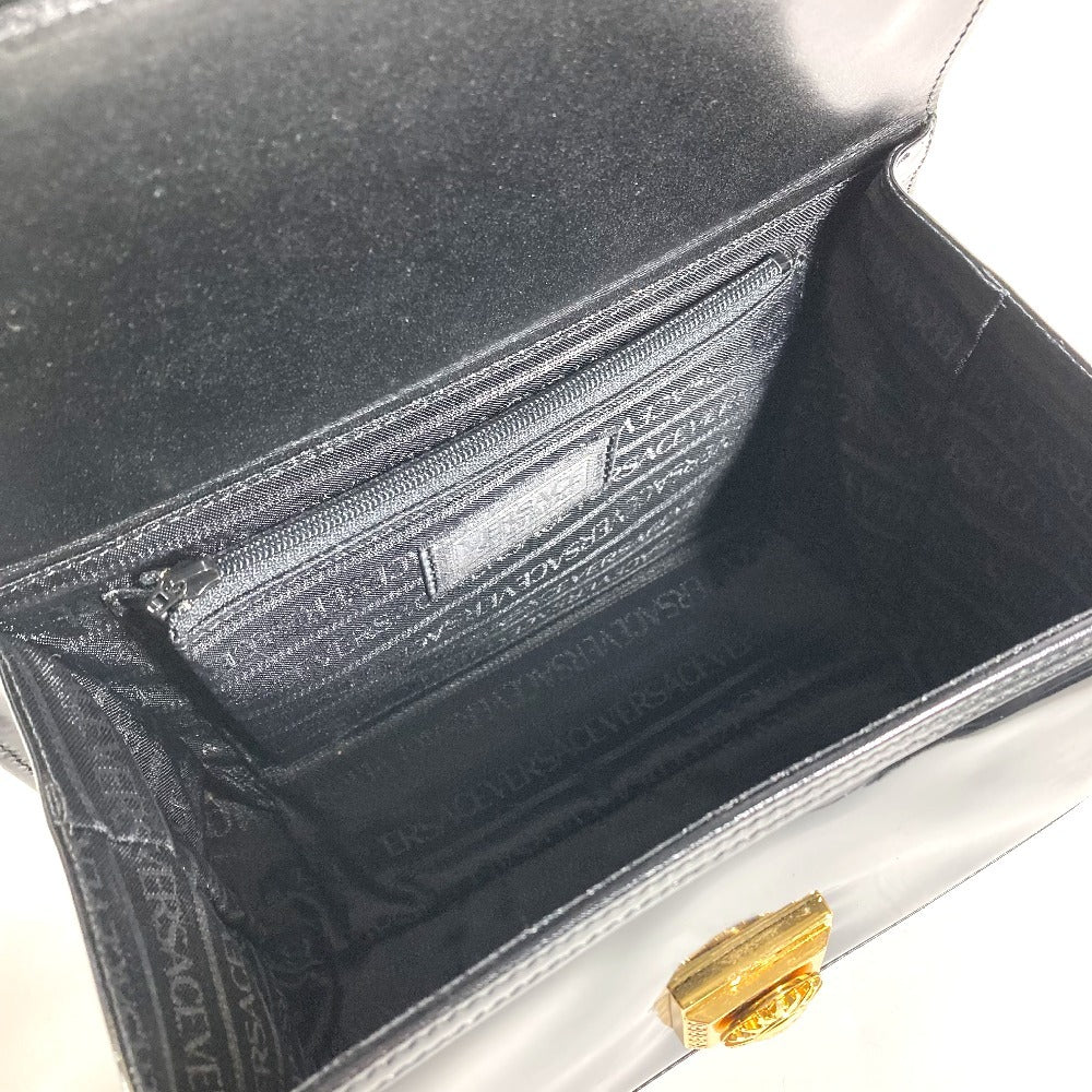 VERSACE Vintage Sunburst Logo Vanity Bag, Flap Vanity Handbag in Patent Leather, Unisex, Black