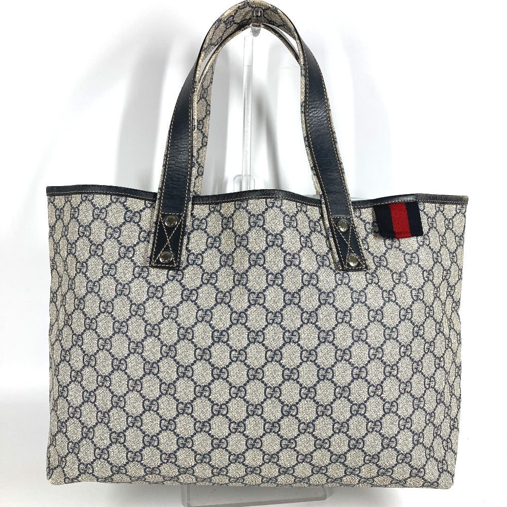 GUCCI 211134 GG Supreme Sherry Line GG Logo Shoulder Tote Bag in GG Supreme Canvas, Unisex, Navy