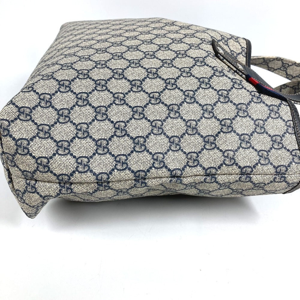 GUCCI 211134 GG Supreme Sherry Line GG Logo Shoulder Tote Bag in GG Supreme Canvas, Unisex, Navy