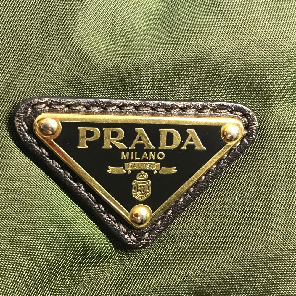 PRADA BR3795 Triangle Logo Plate Bag, Shoulder Bag, Leather/Nylon, Unisex, Khaki