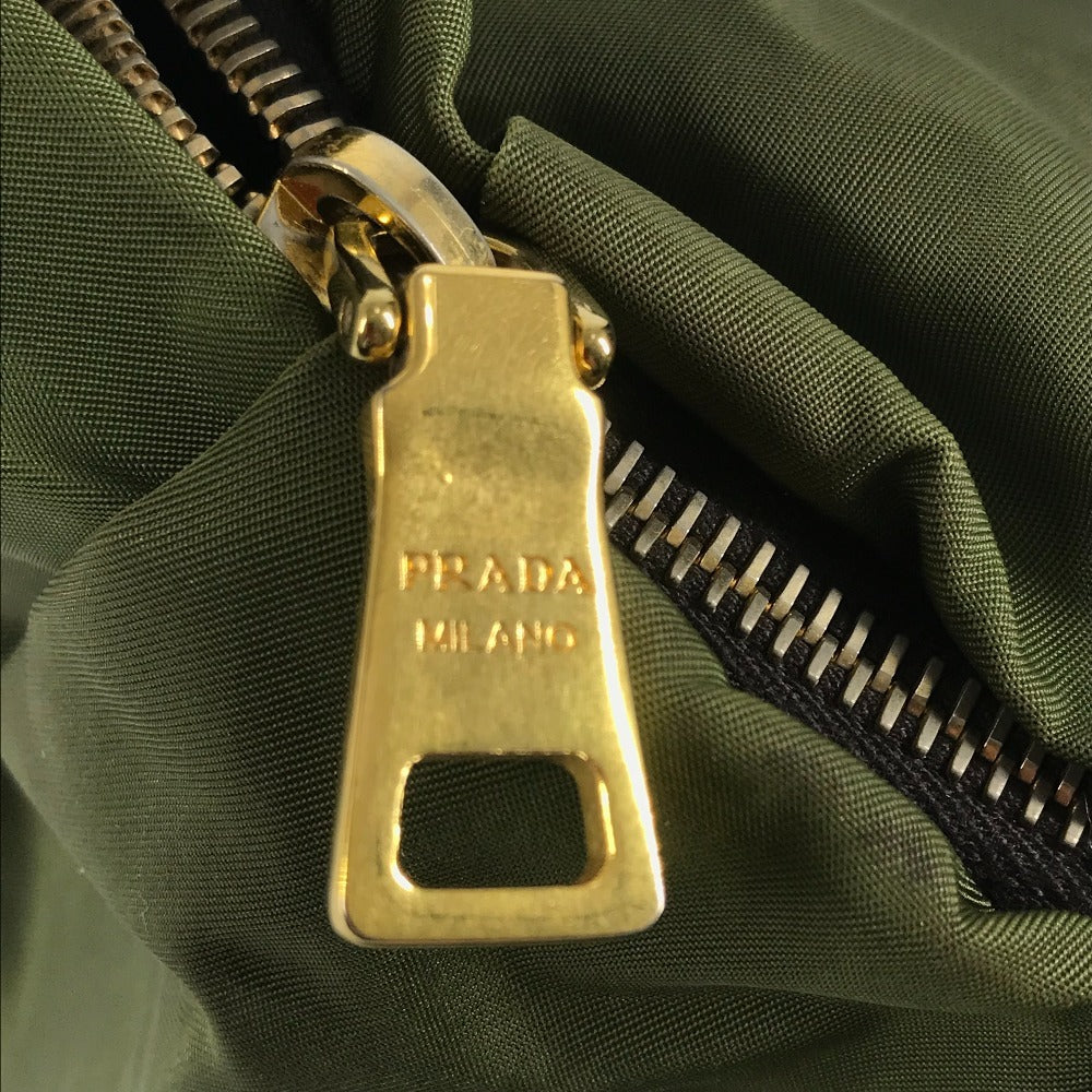 PRADA BR3795 Triangle Logo Plate Bag, Shoulder Bag, Leather/Nylon, Unisex, Khaki