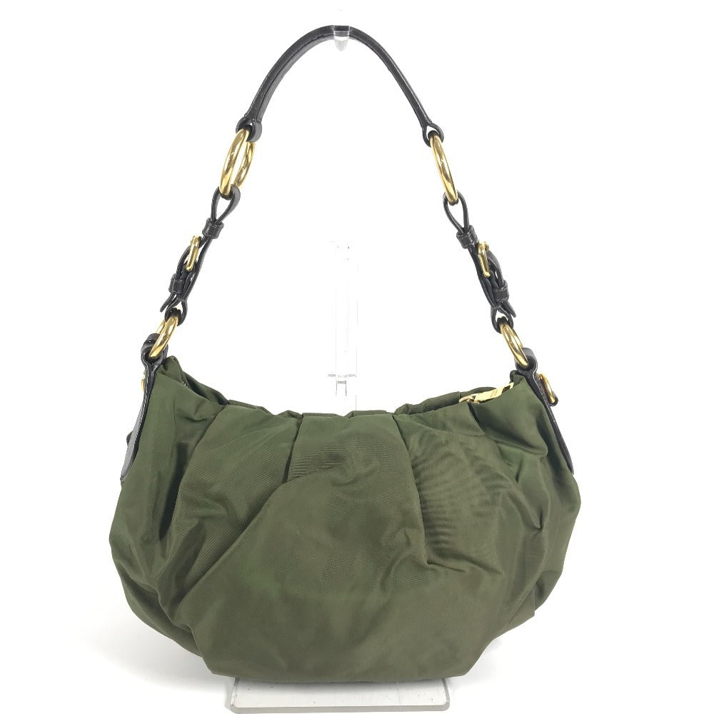 PRADA BR3795 Triangle Logo Plate Bag, Shoulder Bag, Leather/Nylon, Unisex, Khaki